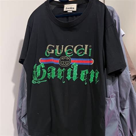 gucci garden t shirt white|Gucci blue and gold shirt.